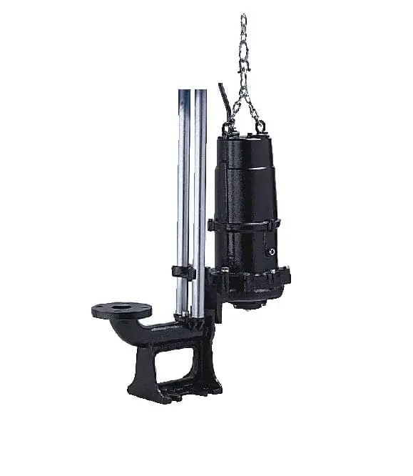 Tsurumi Pump MG series grinder submersible pump for sewage and wastewater applications. Available for guide rail system